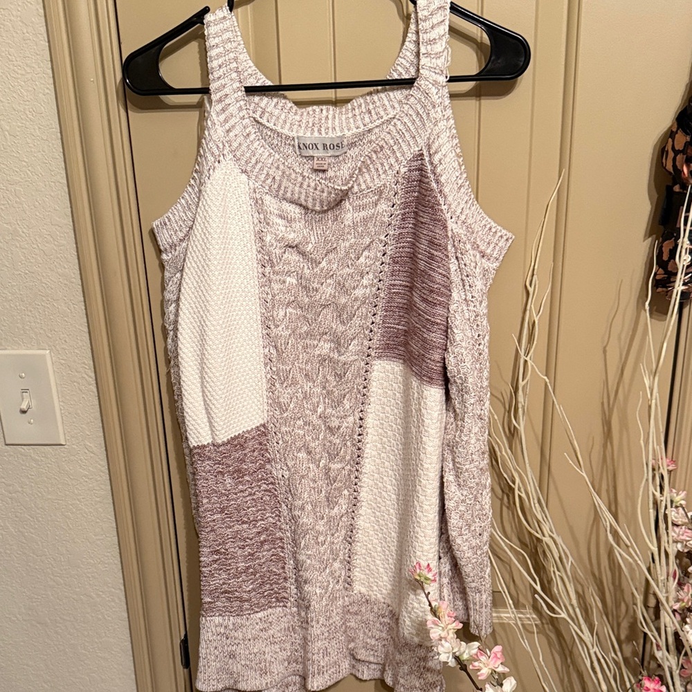 Knox Rose Patchwork Knit Tank in Cream and Purple